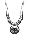 Dark shadows. An elaborate frontal design lends intrigue to this necklace from Haskell. Faceted black-colored crystals stand out. Crafted in black tone mixed metal. Approximate length: 17 inches + 3-inch extender. Approximate drop: 2-3/4 inches.