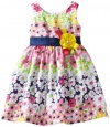 Jayne Copeland Girls 2-6X Colorful Flower Print Dress, Pink, 4