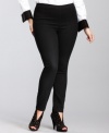 INC combines denim with the comfort of leggings in this updated pair of plus size elastic-waist stretch jeans. Pocketless styling keeps the silhouette streamlined.