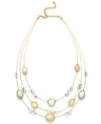 Start with a clean slate. Adorn your neckline with bright white beading in Charter Club's stylish three-row illusion necklace. Set in gold tone mixed metal. Approximate length: 15 inches + 3-inch extender. Approximate drop: 1-1/2 inches.