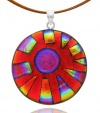 Sterling Silver Dichroic Glass Red Sun Pendant Necklace on Stainless Steel Wire, 18