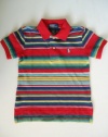 Polo Ralph Lauren Toddler Striped Polo Shirt in Red Multi; Turquoise Blue Pony (2T / Toddler)