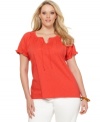 Get chic casual style on a budget with Charter Club's short sleeve plus size peasant top, accented by charming embroidery-- it's an Everyday Value!