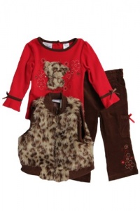 BT Kids Infant Girls (12-24 mo) 3 pc leopard print faux fur vest and cords set