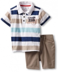 Calvin Klein Baby-boys Infant White Stripes Polo Shirt With Shorts