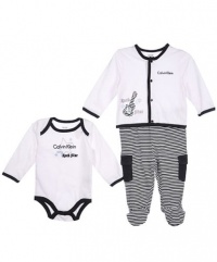 Calvin Klein Baby-boys Newborn Jacket with Bodysuit And Footed Pant, Assorted, 3-6 Months