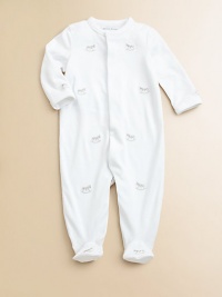 An adorable long-sleeved footed coverall crafted in soft cotton jersey is accented with schiffli embroidery.CrewneckLong sleevesSnap-frontBottom snapsFooted hemCottonMachine washImported Please note: Number of buttons/snaps may vary depending on size ordered. 