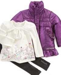 Cute little 3-piece darling to keep her comfortable and warm by Calvin Klein.