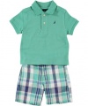 Nautica Baby-Boys Infant 2 Piece Solid Polo Short Set, Kingfisher, 24 Months