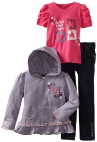 Calvin Klein Girls 2-6X Hoodie With Short Sleeve Tee And Jean, Pink, 6