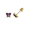 14K Yellow Gold Plated 5.2mm(H)x5.9mm(W) CZ Butterfly February Amethyst Birthstone Basket Stud Earrings with Screw-Back (Amethyst, Purple)