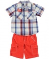 GUESS Kids Boys Plaid Shirt & Pull-On Short Set (12 , PLAID (24M)