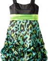 Ruby Rox Kids Girls 7-16 Leopard Pick Up Dress, Black/Lime, 14