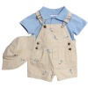 BT Kids Newborn Baby Boys 3 Piece Khaki Overalls Shorts Blue T-Shirt Sun Hat Set