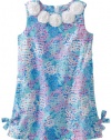 Lilly Pulitzer Girls 2-6X Little Shift Rosettes Dress, Worth Blue Dot Dot Hop, 3