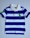 Ralph Lauren Polo Big Pony Toddler Rugby Royal Blue White Stripe Polo Shirt, Size 4 4T