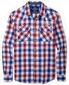 A bright plaid print and a modern fit give this Ecko Unltd button down its sleek style.