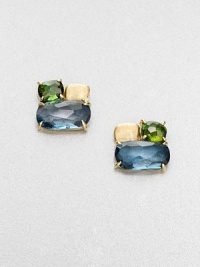 From the Murano Collection. A stunning clustered design featuring multicolored, faceted stones set in hand-crafted 18k gold. Green tourmaline and blue topaz18k goldSize, about .75Post backMade in Italy