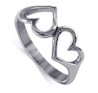 Sterling Silver 20mm Length Emotional Twin Heart Love Polished Finish 3mm Wide Band Ring Size 4, 5, 6, 7, 8