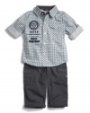 GUESS Kids Boys Long-Sleeve Shirt & Cargo Pants Set, CHECK (24M)