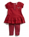 GUESS Shirt and Leggings Peplum Set, RED (18M)