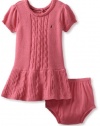 Nautica Sportswear Kids Baby-girls Infant Short Sleeve Cable Sweater Dress, Medium Pink, 18 Months