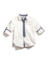 GUESS Kids Boys Button-Down Shirt with Roll-Up Sleeves a, OFF WHITE (16/18)