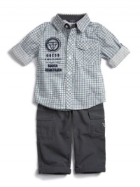 GUESS Kids Boys Long-Sleeve Shirt & Cargo Pants Set, CHECK (24M)