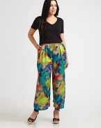 A bold print breathes a fresh, new energy into a classic palazzo silhouette, making these pants a must-own this season. You will find the front pleats beyond flattering. Elasticized waistbandPleats at waistSlash pocketsAllover printInseam, about 27ViscoseDry cleanMade in USA