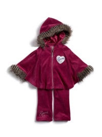 GUESS Kids Girls Toddler Velour Poncho Set, DARK PINK (24M)