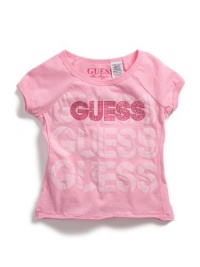 GUESS Kids Girls Short-Sleeve Raglan Logo Tee, PINK (5/6)