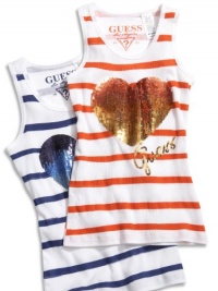 GUESS Kids Girls Striped Tank Top with Sequins, DARK BLUE (2T)