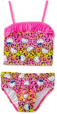 Hello Kitty Girl's 7-16 Animal Ruffle Tankini Set, Hot Pink, 14