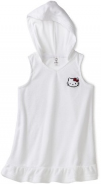 Hello Kitty Girls 2-6X Little Hooded Terry Sleeveless Dress, White, 5/6