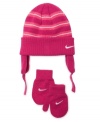 Keep those little ears and fingertips warm this winter in a knit cap and mitten set from Nike.