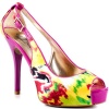 Guess Hondola Peep-Toe Pumps, Yellow Multi Satin, 8M