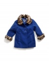 GUESS Kids Girls Toddler Faux-Wool Jacket with Faux-Fur T, BLUE (18M)