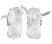 Lauren Madison baby girl Christening Baptism Special occasion  Infant Satin Shoes With Embroidered Cross On The Toe, White, Small