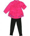 GUESS Kids Girls Ruffled Tunic with Leggings Set, DEEP PINK (2T)