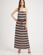 Retro stripes and a drawstring drop waist add bohemian charm to this strapless maxi dress. StraplessDrawstring drop waistAbout 36 from natural waistRayonDry cleanImportedModel shown is 5'10 (177cm) wearing US size Small.