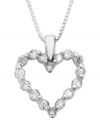 Round-cut diamonds (1/2 ct. t.w.) lend the classic heart shape sparkling whimsy. Set in 14k white gold. Chain measures 18 inches.