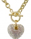 Designer Inspired BLING Crystal Embellished Puff Heart Toggle 17 Chain Necklace - Gold Plated