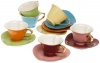 Classic Coffee & Tea Inside Out Heart Cups & Saucers, Set of 6, Assorted Colors/Gold, 5 Oz.