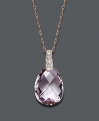 Flirtatious and fun. This rich rose-colored pendant highlights a faceted pink amethyst drop (4-1/2 ct. t.w.) with sparkling diamond accents at the bail. Crafted in 14k rose gold. Approximate length: 18 inches. Approximate drop: 3/4 inch.