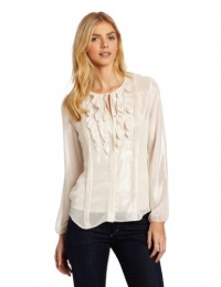 Calvin Klein Jeans Women's Ruffled Woven Shirt, Sandstone, Large