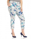 NYDJ Women's Plus-Size Alisha Ankle Watercolor Floral Blue