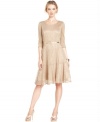 Evan Picone's sweet petite A-line lace dress gets a bright boost from a touch of metallic and a removable belt.