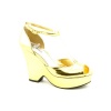 Bebe Pryce Peep Toe Wedges Heels Shoes Gold Womens