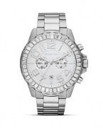 Make a sporty statement wit this sleek, stainless steel watch from MICHAEL Michael Kors. Boating an oversized bezel and glitzy accents, it will add easy impact to every look.