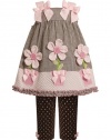 Size-5, Brown, BNJ-7630R 2-Piece Flower Pot Applique Seersucker Dress and Legging Set,R37630 Bonnie Jean Little Girls Party Dress